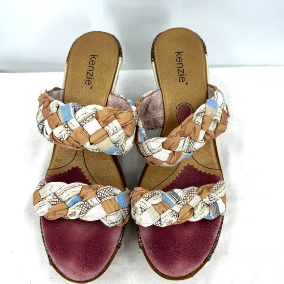 Kenzie Janie Patchwork Fabric Wedge Boho Sandals Women's 10 M - Picture 1 of 9
